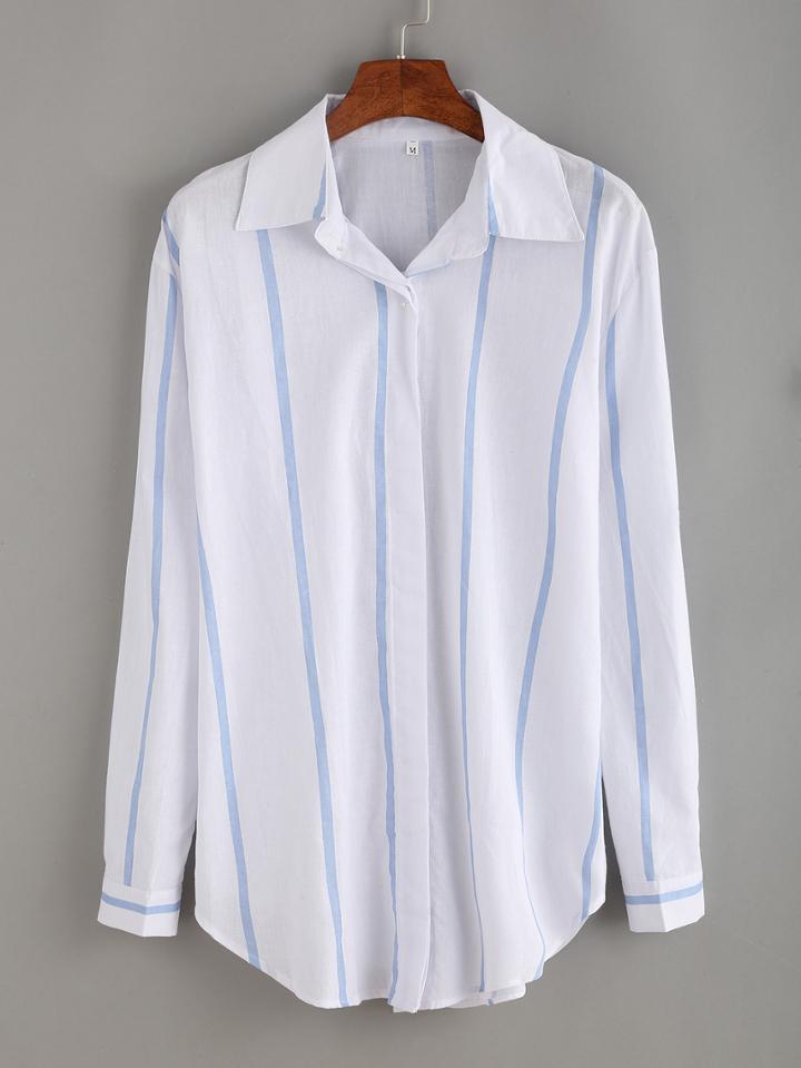 Shein Vertical Striped Pointed Collar Blouse
