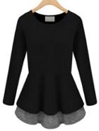 Shein Black Round Neck Ruffle Slim Plus Top