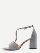 Shein Grey Open Toe Ankle Strap Chunky Pumps