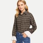 Shein Contrast Flounce Sleeve Checked Blouse