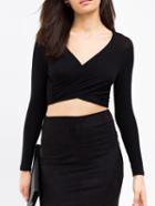 Shein Black V Neck Long Sleeve Crop T-shirt