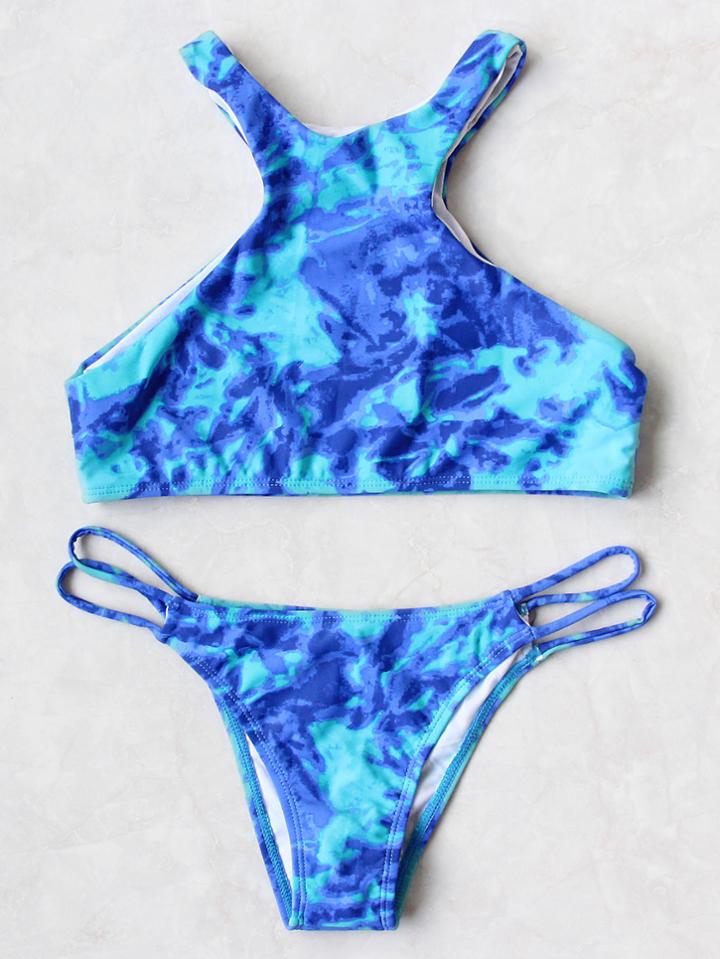 Shein Blue Strappy Racer Back Bikini Set