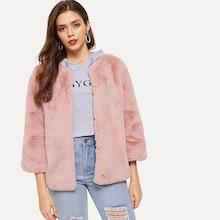 Shein Open Front Solid Faux Fur Coat