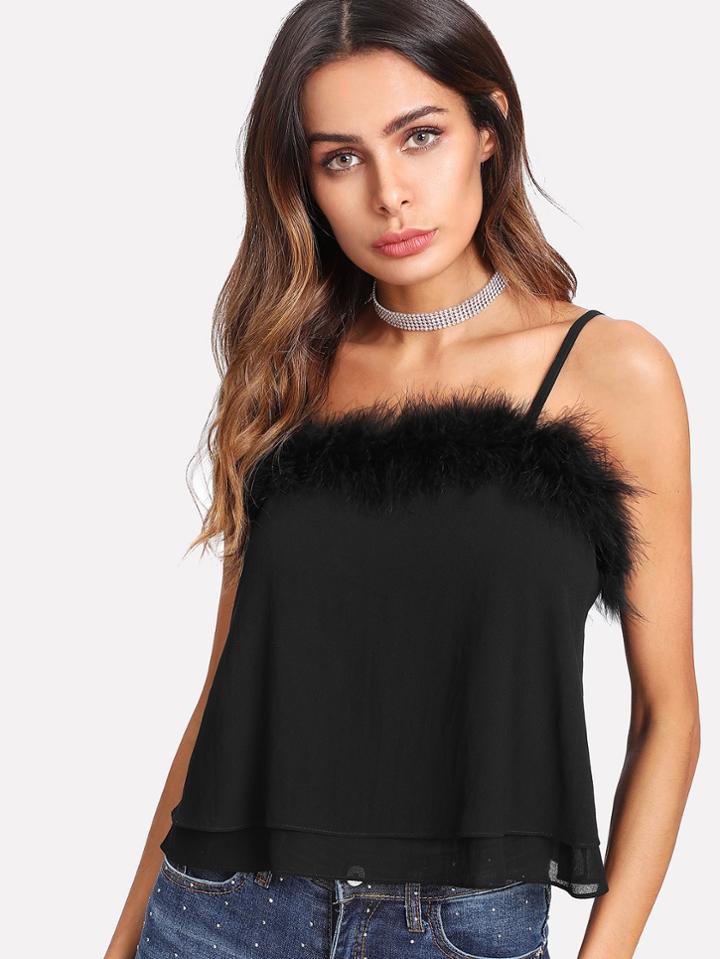 Shein Faux Fur Trim Layered Cami Top