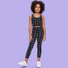 Shein Girls Grid Tank Top & Pants Set