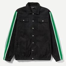 Shein Men Button & Pocket Up Striped Jacket
