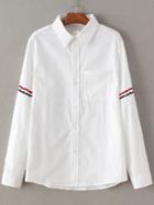 Shein White Striped Trim Buttons Front Blouses
