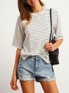 Shein Elbow Sleeve Striped Loose T-shirt