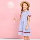 Shein Girls Zip Back Belted Striped Collar Dress