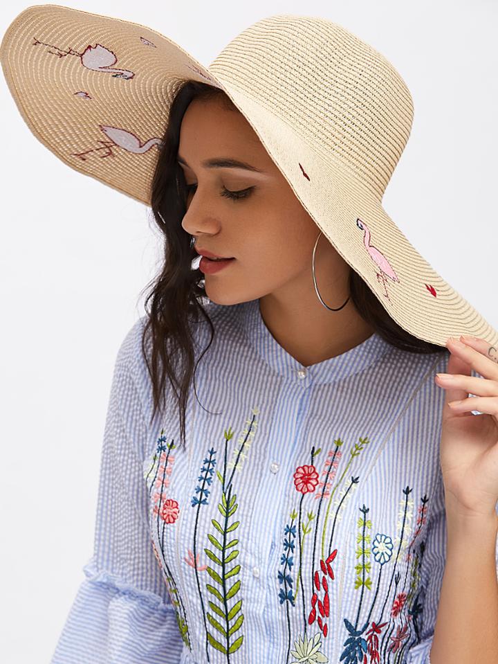 Shein Flamingo Pattern Oversized Floppy Straw Hat