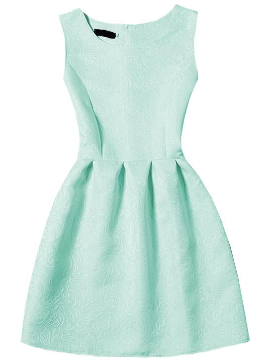 Shein Pale Green Sleeveless Jacquard A-line Dress