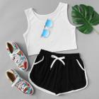 Shein Solid Crop Top With Dolphin Hem Shorts