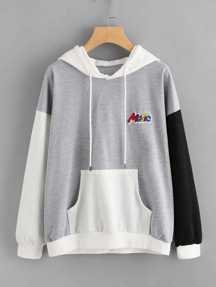 Shein Contrast Cut And Sew Kangaroo Pocket Hoodie