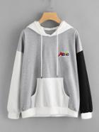 Shein Contrast Cut And Sew Kangaroo Pocket Hoodie