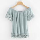 Shein Contrast Lace Embroidery Top