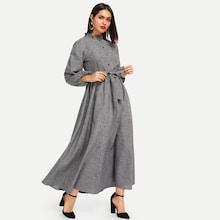 Shein Frill Trim Button Front Hijab Dress