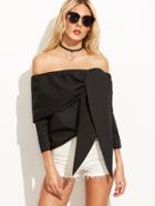 Shein Black Tie Front Foldover Off The Shoulder Top