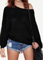 Rosewe Batwing Sleeve Black Round Neck Sweater