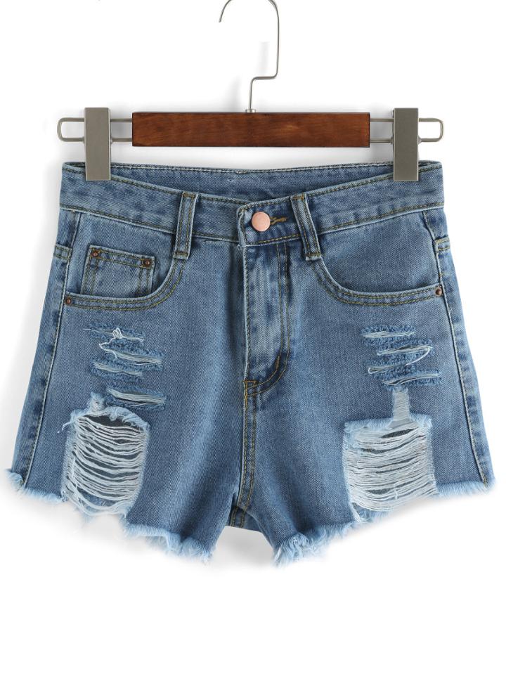 Shein Ripped Frayed Denim Blue Shorts