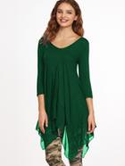 Shein Green V Neck Contrast Chiffon Asymmetric T-shirt