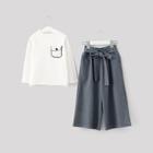 Shein Girls Pocket Detail Top With Knot Front Pants