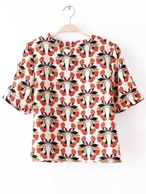 Shein Multicolor Short Sleeve Floral Crop Blouse