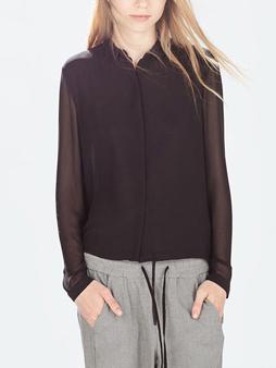 Shein Black Sheer Long Sleeve Pleated Chiffon Blouse