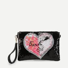 Shein Sequin Overlay Heart Pattern Clutch Bag