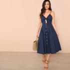Shein Knot Front Button Up Cami Dress