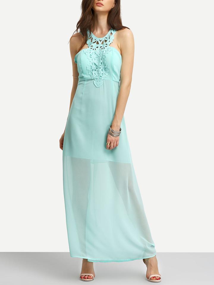 Shein Crochet Neck Cutout Back Long Dress
