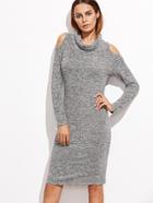 Shein Grey Marled Knit Cowl Neck Open Shoulder Dress