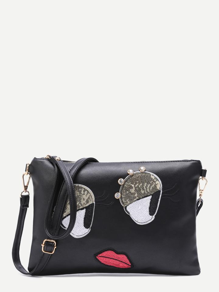 Shein Sexy Cartoon Pattern Black Pu Crossbody Bag