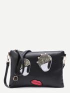 Shein Sexy Cartoon Pattern Black Pu Crossbody Bag