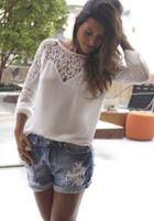 Shein White Long Sleeve Lace Hollow Blouse