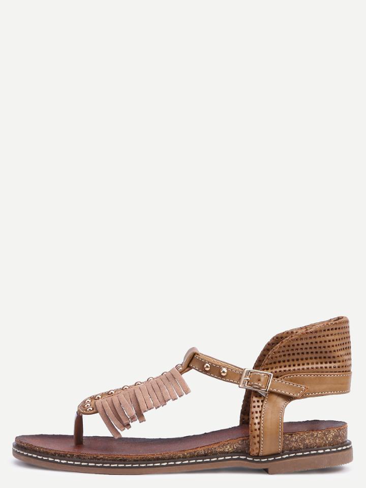 Shein Apricot Beaded Flip Sandals