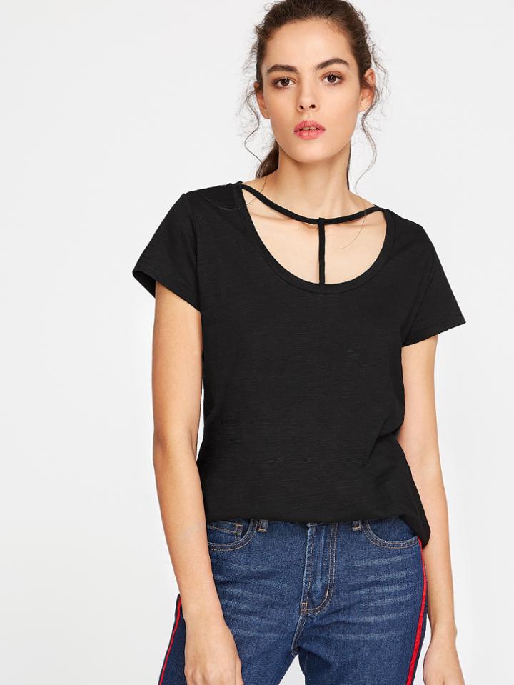 Shein T Strap Scoop Neck Slub Tee