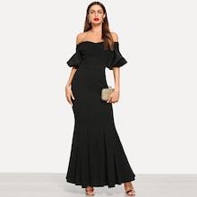 Shein Cross Wrap Bardot Neck Fishtail Dress