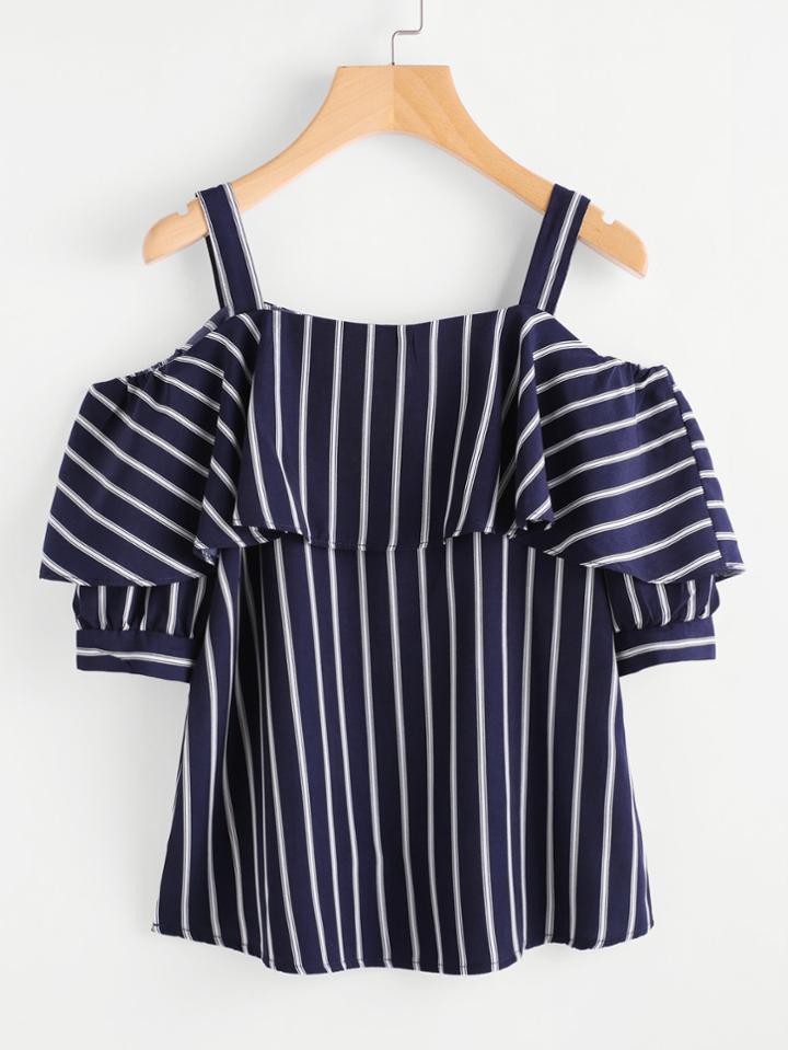 Shein Open Shoulder Layered Striped Top