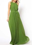 Rosewe Graceful Round Neck Sleeveless Green High Waist Dress