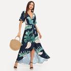 Shein V-neck Wrap Tropical Print Dress