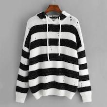 Shein Plus Drawstring Striped Hoodie Jumper