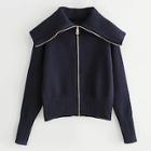 Shein Rib Hem Zipper Sweater Coat