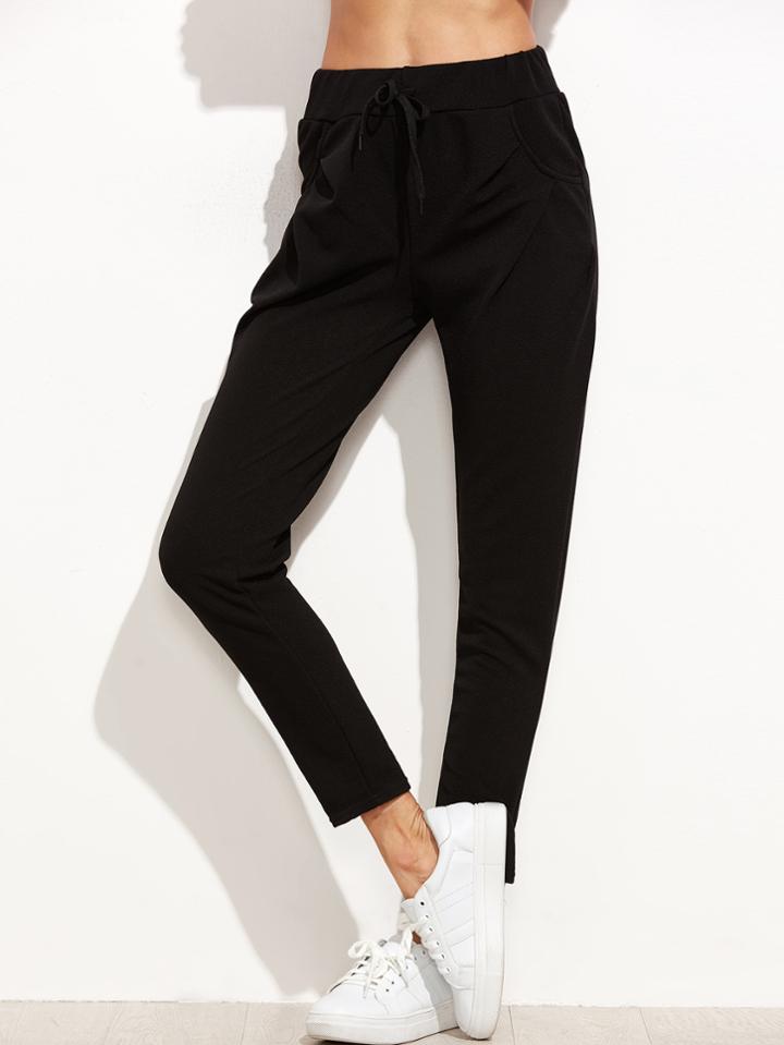 Shein Black Drawstring Ankle Pants