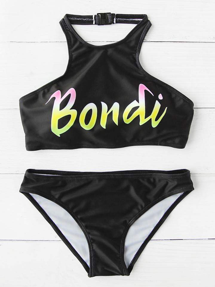 Shein Letter Print Halter Bikini Set