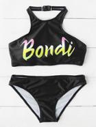 Shein Letter Print Halter Bikini Set