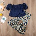 Shein Toddler Girls Off Shoulder Top With Floral Print Flare Leg Pants