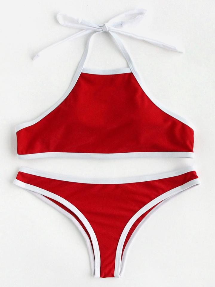 Shein Contrast Piping Halter Bikini Set