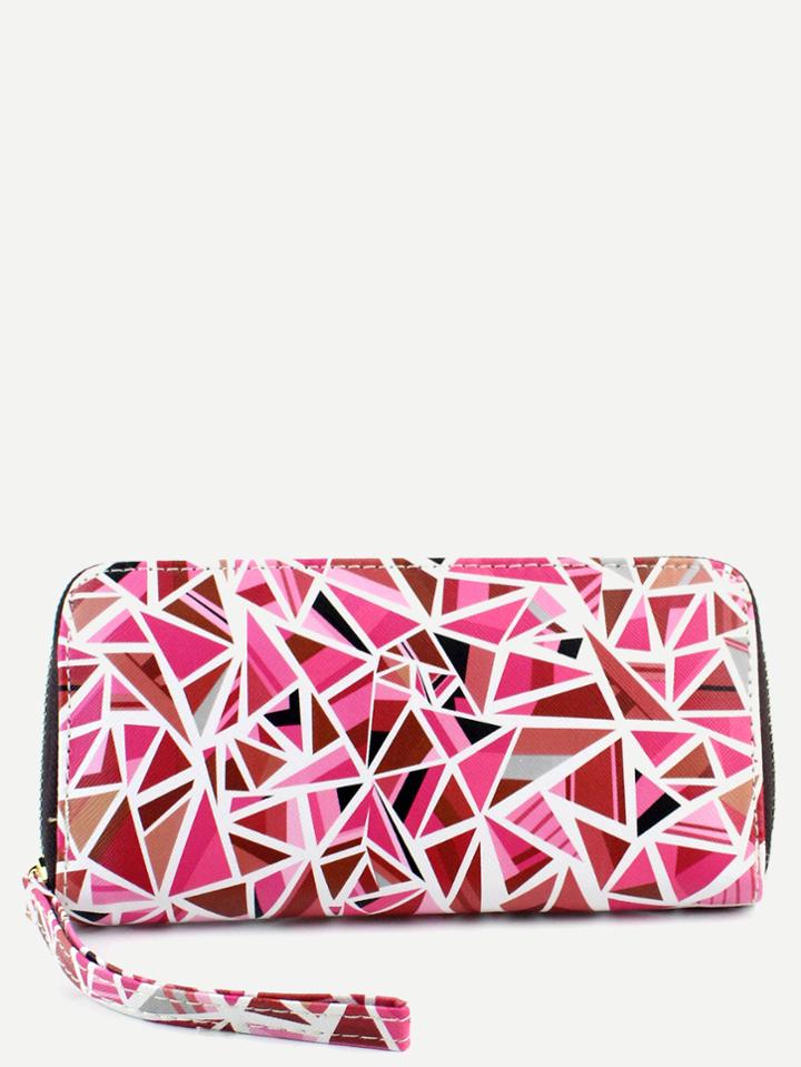 Shein Pink Pu Triangular Print Zip Closure Wallet