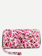 Shein Pink Pu Triangular Print Zip Closure Wallet