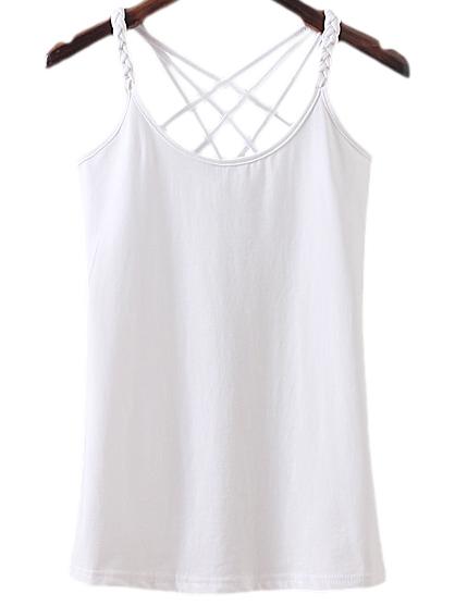Shein White Backless Pigtail Spaghetti Strap Camis Top